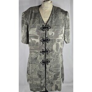 VTG R & M Richards Zebra Print Topper Jacket Asian Frog Closure Short Sleeve 12P